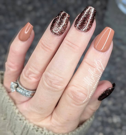 Cold Brew Solid Color & Tippy Taupe Platinum Fine Glitter Gel Mani - HEMA HPMA TPO Free