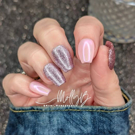 ULTRA Skinny Dip Solid, Cotton Candy Platinum Fine Glitter Gel Mani with Aurora Mermaid #1 Chrome - HEMA HPMA TPO Free