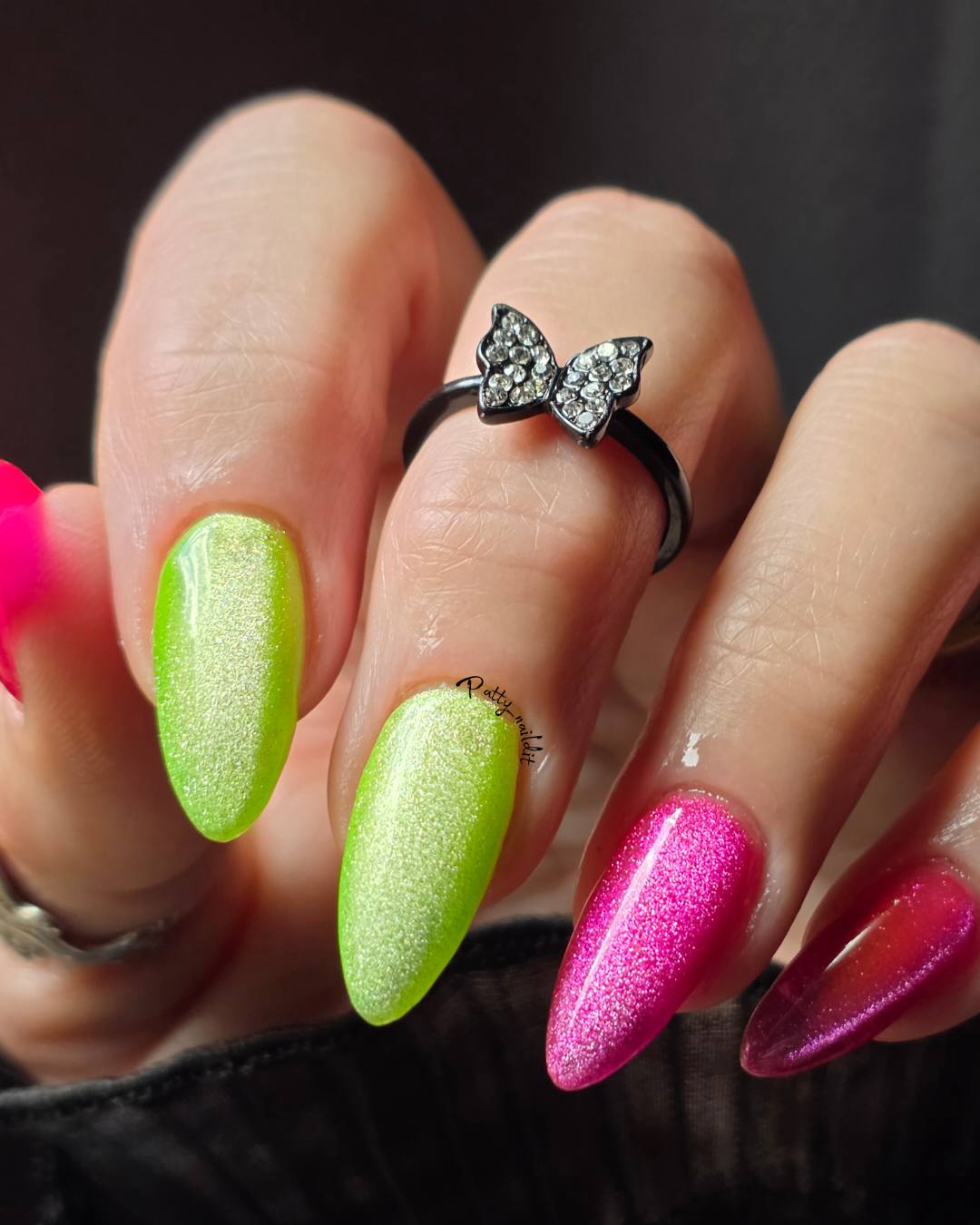 Sizzling Lime & Exotic Pink Neon Cat Eye Gel Mani - HEMA, HPMA, TPO Free