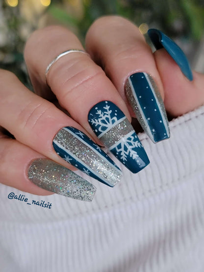 Spearmint Glitter, Peacock Plume Solid Color, White Liner Gel Mani - HEMA, HPMA, TPO Free