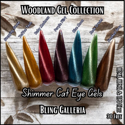 Woodland Cat Eye Gel Collection - Stepping Stone, Toffee Tech, Ruby Madness, Purple Flirt, Blue Moon, Jade Dream, Smoked Grey - HEMA, HPMA, TPO Free