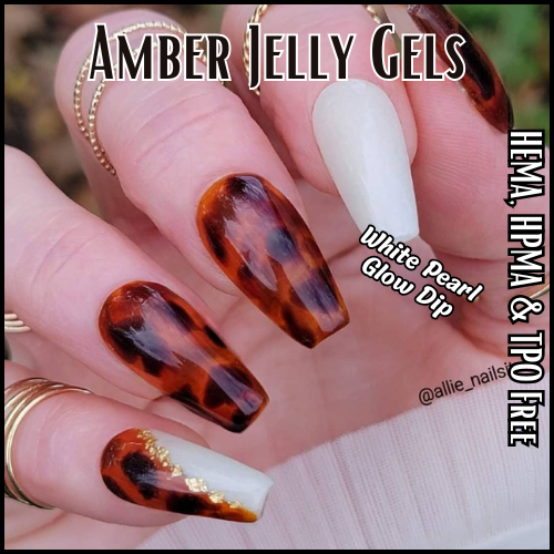 Amber Tortoiseshell Coffee Jelly Gels & White Pearl Glow Dip Duo - Fall Colors - HEMA, HPMA, TPO Free