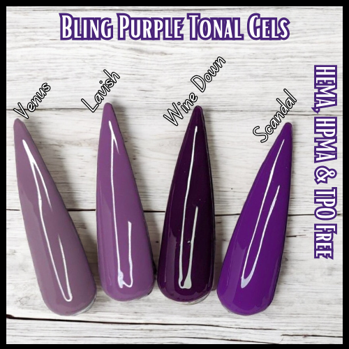 Purple Gels - Venus, Lavish Lavender, Wine Down, Scandal - HEMA, HPMA, TPO Free
