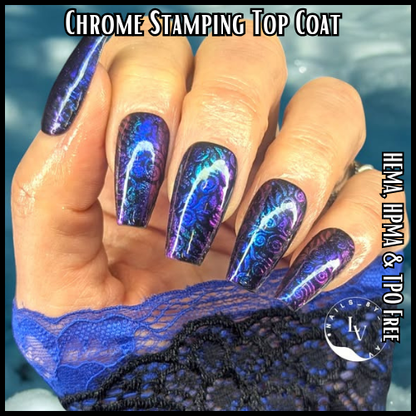 Chameleon Dragon Chrome on Clear Stamping Top Coat Gel - No Wipe Stamping Gel - HEMA, HPMA, TPO Free