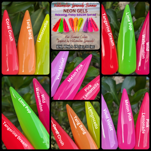 Neon Gel Mani - Wild Watermelon, Lemoncello, Tang Bang, Lime Pop, Coral Crush - HEMA, HPMA, TPO Free