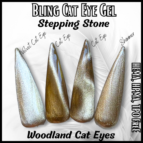 Stepping Stone, Toffee Tech, Ruby Madness, Purple Flirt, Blue Moon, Jade Dream, Smoked Grey - Woodland Cat Eye Gel Collection - HEMA, HPMA, TPO Free