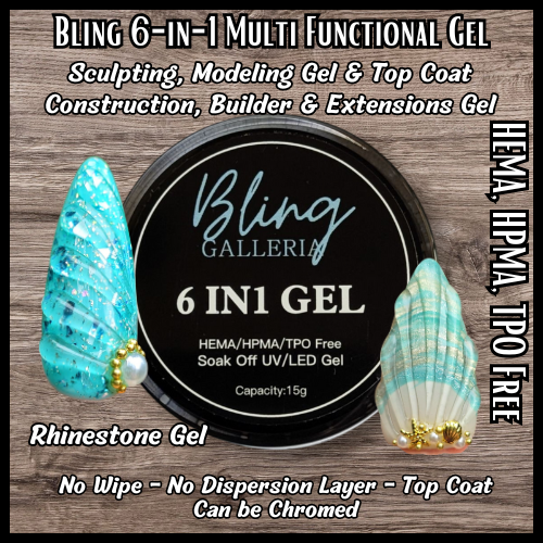 6 in 1 Clear No Wipe Sculpting, Builder, Modeling Gel, Top Coat - HEMA, HPMA, TPO Free