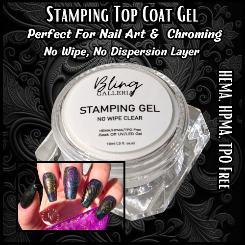 Chameleon Dragon Chrome on Clear Stamping Top Coat Gel - No Wipe Stamping Gel - HEMA, HPMA, TPO Free