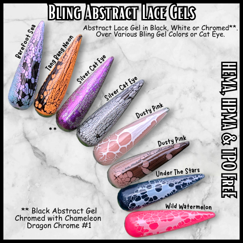 Abstract Lace Gels - Black or White Lace Gel - Abstract Base in Clear - 2 Part System - HEMA, HPMA, TPO Free