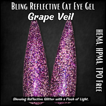 Grape Veil Glittery Reflective Cat Eye Gel - White Lightning Glow Gel - Boho Transfer Foil Set - HEMA, HPMA, TPO Free