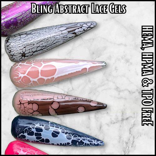 Abstract Lace Gels - Black or White Lace Gel - Abstract Base in Clear - 2 Part System - HEMA, HPMA, TPO Free