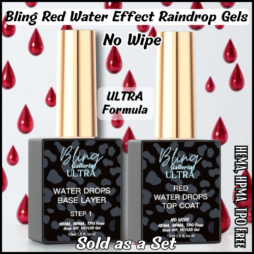 ULTRA Red Water Effect 2 Gel Set (Rain Water, Water Drop, Raindrop, Waterglass, Water Drop, etc.) - HEMA, HPMA, TPO Free