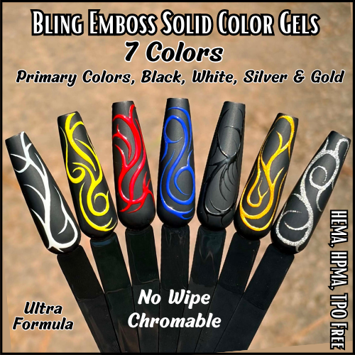 Emboss Gels - No Wipe - Chromeable - 5 ml Jars - HEMA, HPMA, TPO Free