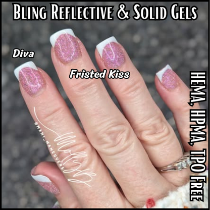 Frosted Kiss, Crystal Veil, Arctic Star, Polar Spark, Frozen Teal Reflective Gels  - HEMA, HPMA, TPO Free