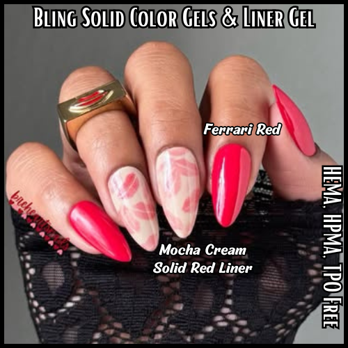 ULTRA Ferrari Red Solid Color Gel - Original Mocha Cream Solid Color Gel & Red Solid Color Liner Gel Mani - HEMA HPMA TPO Free