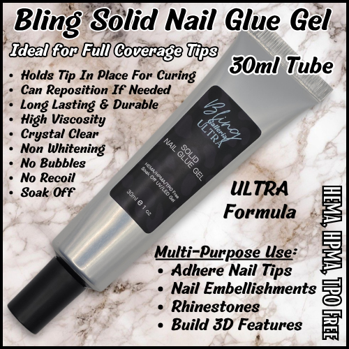 ULTRA Solid Nail Glue in a 30ml Tube - Nail Tips, 3D Features, Nail Embesslishments. Rhinestones -  HEMA, HPMA, TPO Free