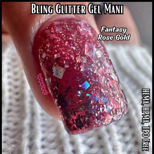 Fantasy Rose Gold Holographic Glitter Gel & ULTRA Frosty Petal Solid Color Gel Mani - HEMA HPMA TPO Free