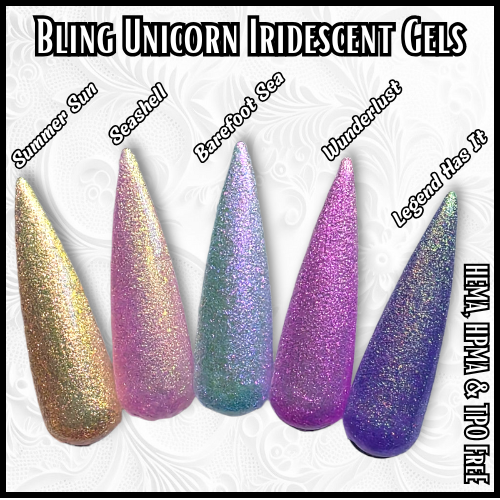 Unicorn Gels - Legend Has It, Wunderlust, Barefoot Sea, Summer Sun,  Sea Shell - HEMA, HPMA, TPO Free