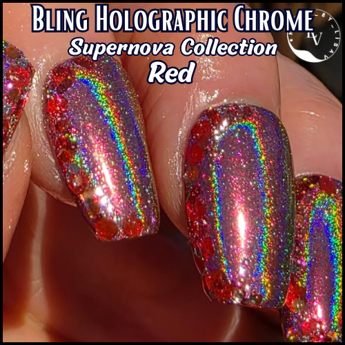 Red Holographic Supernova CHROME Powder Mani