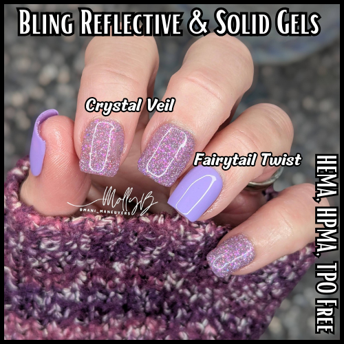 Fairytail Twist Solid Color Gel & Crystal Veil Reflective Iridescent Holographic Gel Mani - HEMA, HPMA, TPO Free