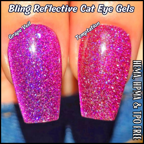 Grape Veil & Temptation Glittery Reflective Cat Eye Gels - HEMA, HPMA, TPO Free