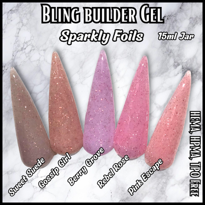 Builder Gel with Sparkles (Pink Escape, Rebel Rose, Berry Grove, Gossip Girl, Sweet Suede) - HEMA, HPMA, TPO Free
