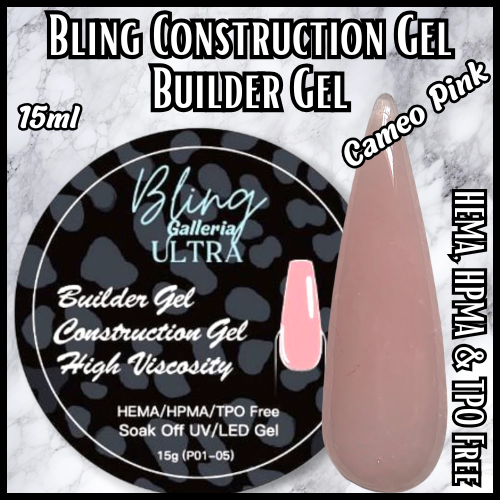 ULTRA Cameo Pink Construction Builder Gel - 15 ml Jar - HEMA, HPMA, TPO Free