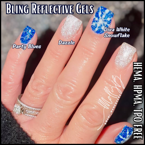 Party Blues & Dazzle Reflective Gel with diva White - HEMA, HPMA, TPO Free