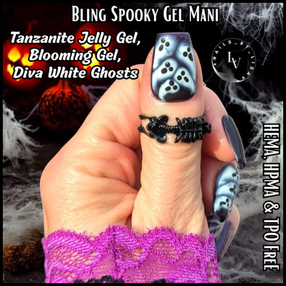 Grape Veil Pumkin, Tanzanite, Diva Blooming Gel Ghosts, Periwinkle, Silver Holographic Liner Gels - HEMA, HPMA, TPO Free