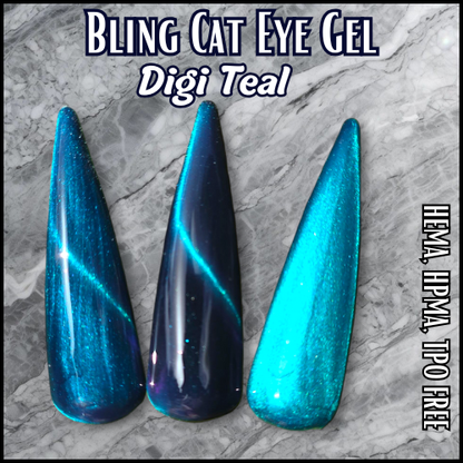 Digi-Teal Jewel Shimmer Cat Eye Gel Mani - HEMA, HPMA, TPO Free
