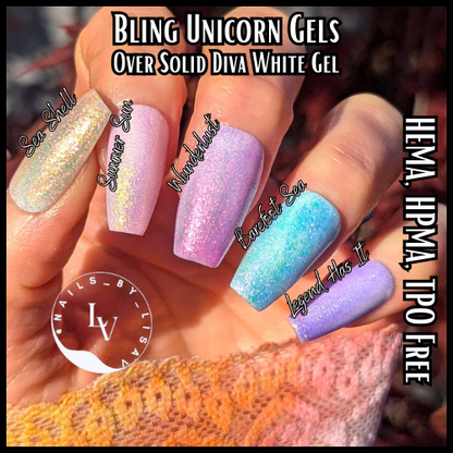 Unicorn Gels - Legend Has It, Wunderlust, Barefoot Sea, Summer Sun,  Sea Shell - HEMA, HPMA, TPO Free