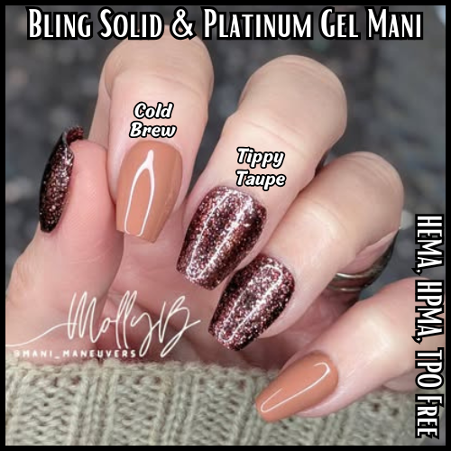 Cold Brew Solid Color & Tippy Taupe Platinum Fine Glitter Gel Mani - HEMA HPMA TPO Free