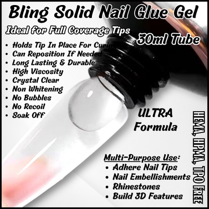 ULTRA Solid Nail Glue in a 30ml Tube - Nail Tips, 3D Features, Nail Embesslishments. Rhinestones -  HEMA, HPMA, TPO Free