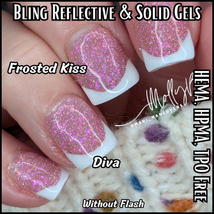 Frosted Kiss, Crystal Veil, Arctic Star, Polar Spark, Frozen Teal Reflective Gels  - HEMA, HPMA, TPO Free