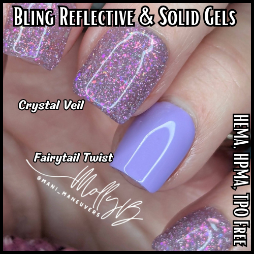 Fairytail Twist Solid Color Gel & Crystal Veil Reflective Iridescent Holographic Gel Mani - HEMA, HPMA, TPO Free