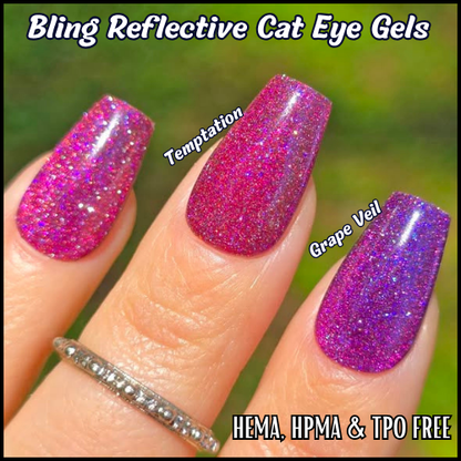 Grape Veil & Temptation Glittery Reflective Cat Eye Gels - HEMA, HPMA, TPO Free