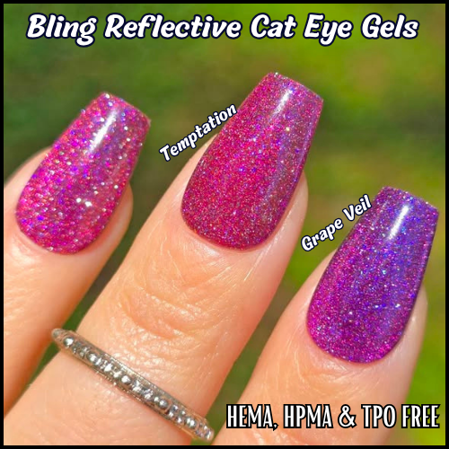 Grape Veil & Temptation Glittery Reflective Cat Eye Gels - HEMA, HPMA, TPO Free