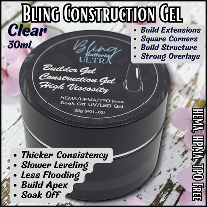 ULTRA Construction Builder Gel, Clear, 30ml Jar - HEMA, HPMA, TPO Free