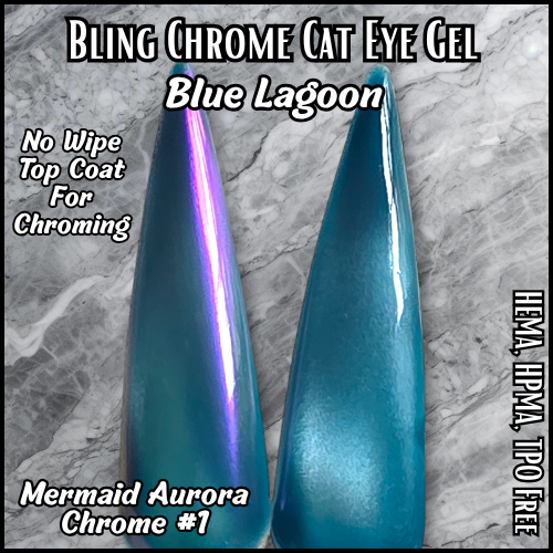 ULTRA Blue Lagoon Chrome Cat Eye Top Coat Gel - No Wipe - HEMA, HPMA, TPO Free