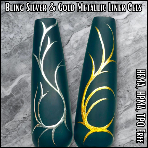 Metallic Silver & Gold Liner Gels - HEMA, HPMA, TPO Free