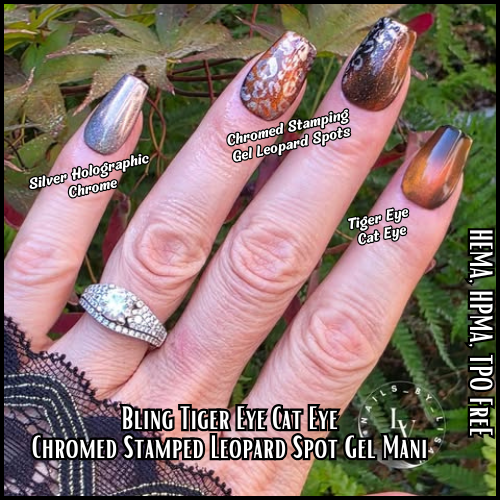 Tiger Eye 10D Cat Eye Gel with Stamping Gel and Holographic Chrome Mani - HEMA, HPMA, TPO Free