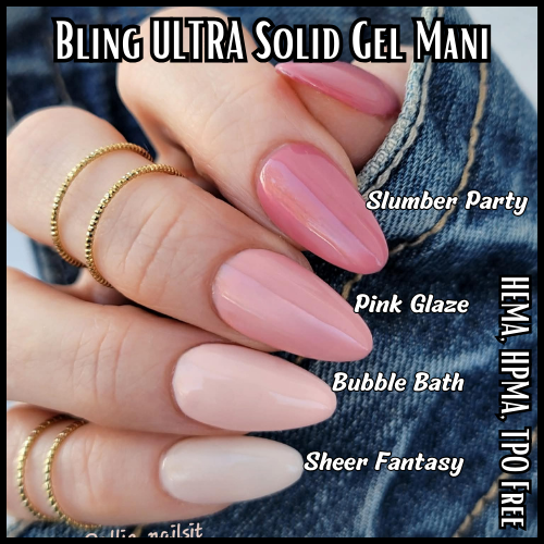 ULTRA Slumber Party, Pink Glaze, Bubble Bath, Sheer Fantasy Solid Color Gel Mani - HEMA HPMA TPO Free