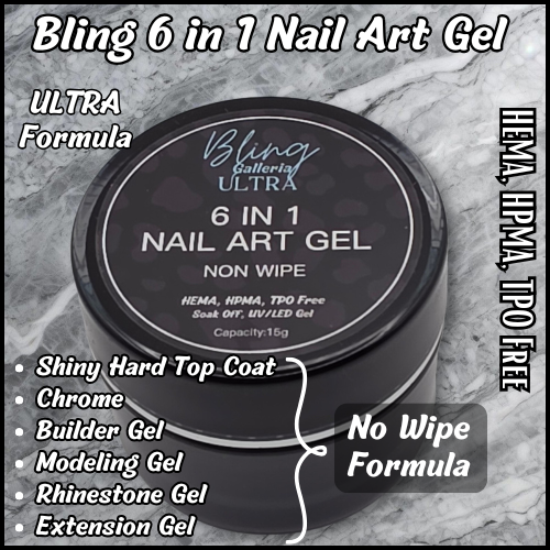ULTRA 6 in 1 Hard Top Coat, No Wipe, Chrome, Sculpting, Modeling, Rhinestone, Builder, Multifunctional Gel - HEMA, HPMA, TPO Free