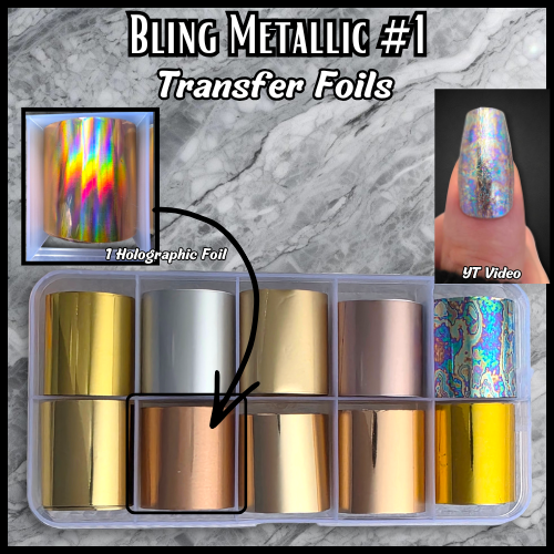 Barista, Taupe, Mocha Cream Solid Color Gel with Metallic #1 Tranfer Foils  & Russian Matte Top Coat Gel - HEMA, HPMA, TPO Free
