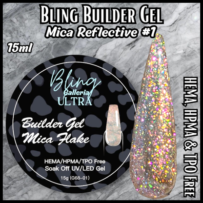 ULTRA Builder Gel Mica #1, Iridescent Flakes, 15 ml Jars - HEMA, HPMA, TPO Free