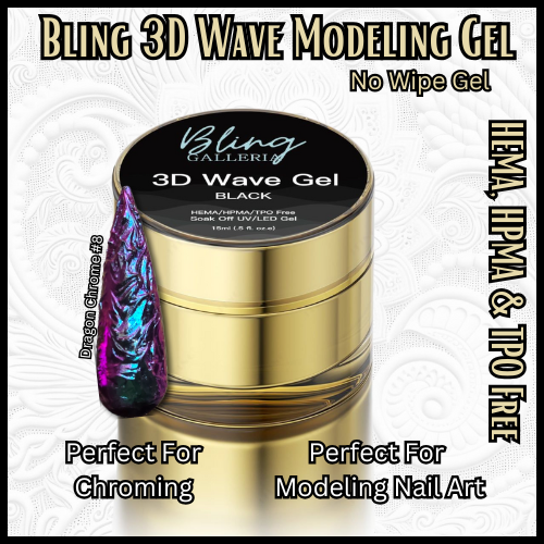 3D Wave Top Coat Gel - Black - No Wipe - 15 ml Jar - HEMA, HPMA, TPO Free