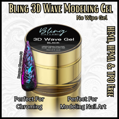 3D Wave Top Coat Gel - Black - No Wipe - 15 ml Jar - HEMA, HPMA, TPO Free