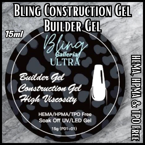 ULTRA Construction Builder Gel, White, 15 ml Jars - HEMA, HPMA, TPO Free