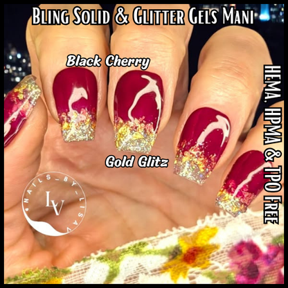 Black Cherry Solid & Gol Glitz Ombre Gels Mani - HEMA, HPMA, TPO Free
