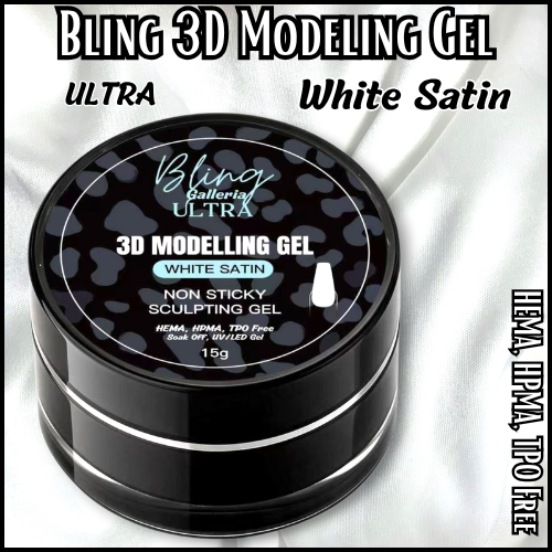 ULTRA 3D Satin Modelling & Sculpting Gel - Non Sticky - White Satin -  15 ml Jar - HEMA, HPMA, TPO Free